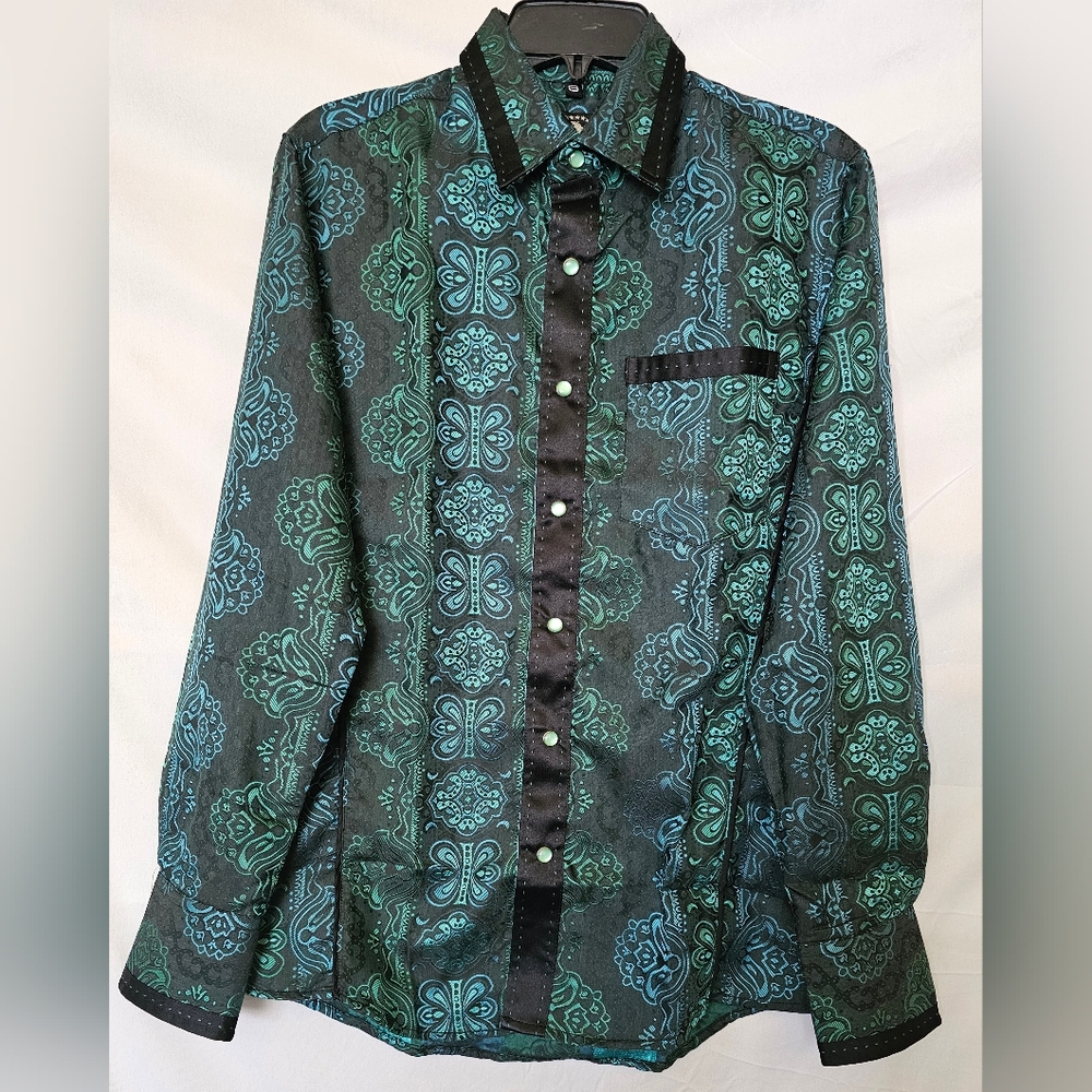 Mens Western Button Up Shirt Green/Black By 1901 El General SM Pearl Button Snap